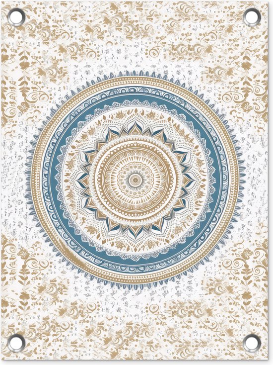 Tuin decoratie Mandala - Blauw - Bohemian - Wit - Design - 30x40 cm - Tuindoek - Buitenposter