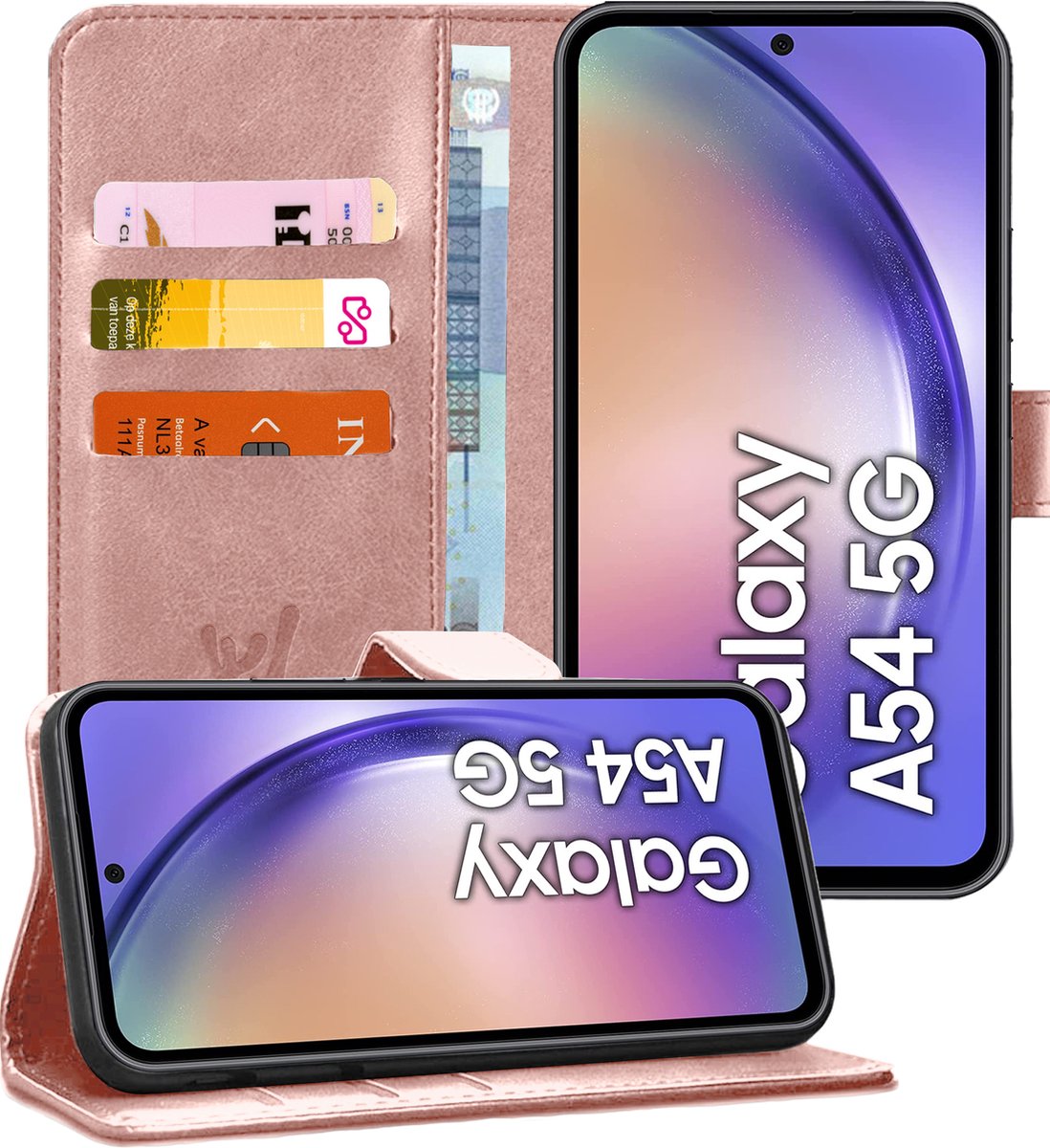Hoesje geschikt voor Samsung Galaxy A54 - Book Case Kunstleer Pasjeshouder Roségoud