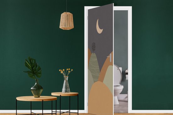 Deursticker Bergen - Boom - Maan - Pastel - 85x215 cm - Deurposter