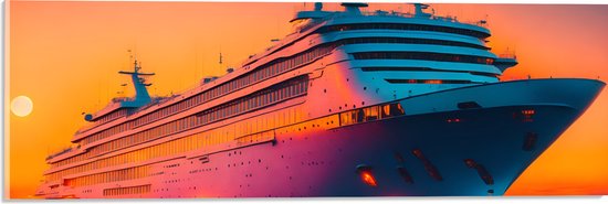 Acrylglas - Enorm Cruiseschip Varend over het Water tijdens Zonsondergang - 60x20 cm Foto op Acrylglas (Wanddecoratie op Acrylaat)