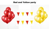 Red and Yellow party set - 2x vlaggenlijn rood en geel - 100x Luxe Ballonnen rood/geel - Festival thema feest party verjaardag gala jubileum