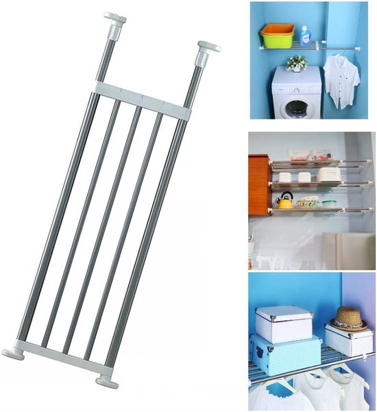 Étagère De Tension Extensible Pour Placard - Réglable Sans Perçage, Blanc, Support Jusqu'à 20 Kg