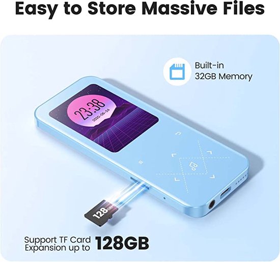AGPTEK MP3 Player Bluetooth 5.3, 32GB Hi-Fi Music Player with 2.4 Inch TFT Color Screen - Earphone - Speaker - FM Radio - E-Book - Recording, Support For 128GB TF, Black Gold