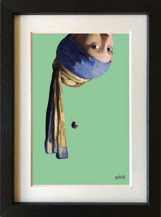 Vermeer Girl with a Pearl Earring Upside Down - encadré avec passe-partout - cadeau pop art - 15x20cm