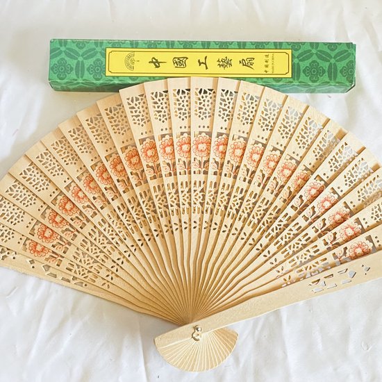 Handwaaier hout beige met bloemmotief 20cm hoog 33cm breed #Spaanse #Chinese