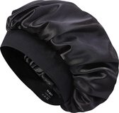 YUBBI™ Bonnet de nuit en satin 1 pièce - Bandeau élastique - Bonnet de nuit - Soins capillaires - Zwart