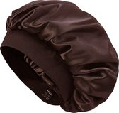 YUBBI™ Bonnet de nuit en satin 1 pièce - Bandeau élastique - Bonnet de nuit - Soins capillaires - Marron
