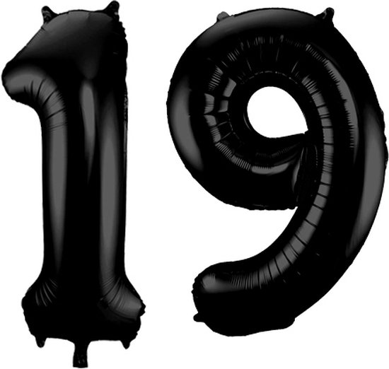 Folieballon Cijfer 19 Zwart Metallic Mat - 86 cm
