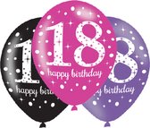 Ballon 18 jaar roze-paars-zwart 6 stuks