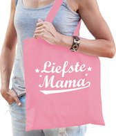 Bellatio Decorations Moederdag cadeau tas - liefste mama - roze - katoen - 42 x 38 cm