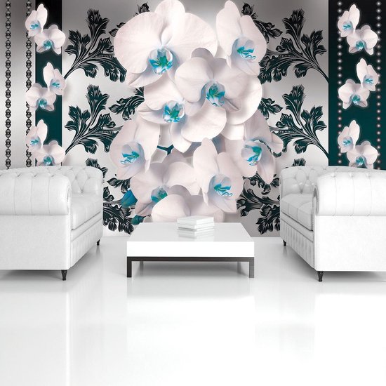 Turquoise | Photomural blanc, revêtement mural