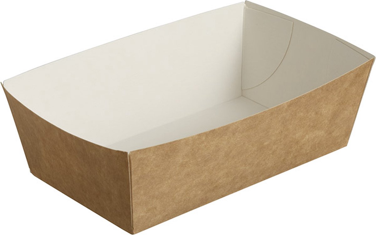 Goedkoopste Kartonnen Snackbakje Bruin/Wit (Groot) 145x80x53mm - 360 st/ds