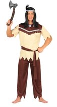 Guirca - Indiaan Kostuum - Vijftig Scalpen Indiaan - Man - Bruin, Wit / Beige - Maat 48-50 - Carnavalskleding - Verkleedkleding