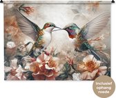 Wandkleed - Wanddoek - Kolibrie - Vogels - Bloemen - Natuur - 120x90 cm - Wandtapijt