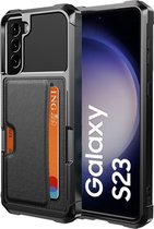 Pasjes houder Hoesje geschikt voor Samsung S23 – Pasjes houder Hoesje - Heavy Duty Case - Magnetisch Portemonnee Hoesje Cover - Zwart