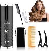 MOOQ Automatische Krultang - Hair Curler - Draadloos - USB Oplaadbaar - Keramisch - GRATIS bamboo kam - Zwart