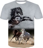 T-shirt - paarden - 3D - korte mouw - ronde hals - oversized - M