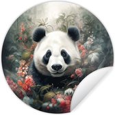 WallCircle - Muurstickers - Behangcirkel - Panda - Wilde dieren - Bloemen - Natuur - 50x50 cm - Muurcirkel - Zelfklevend - Ronde Behangsticker