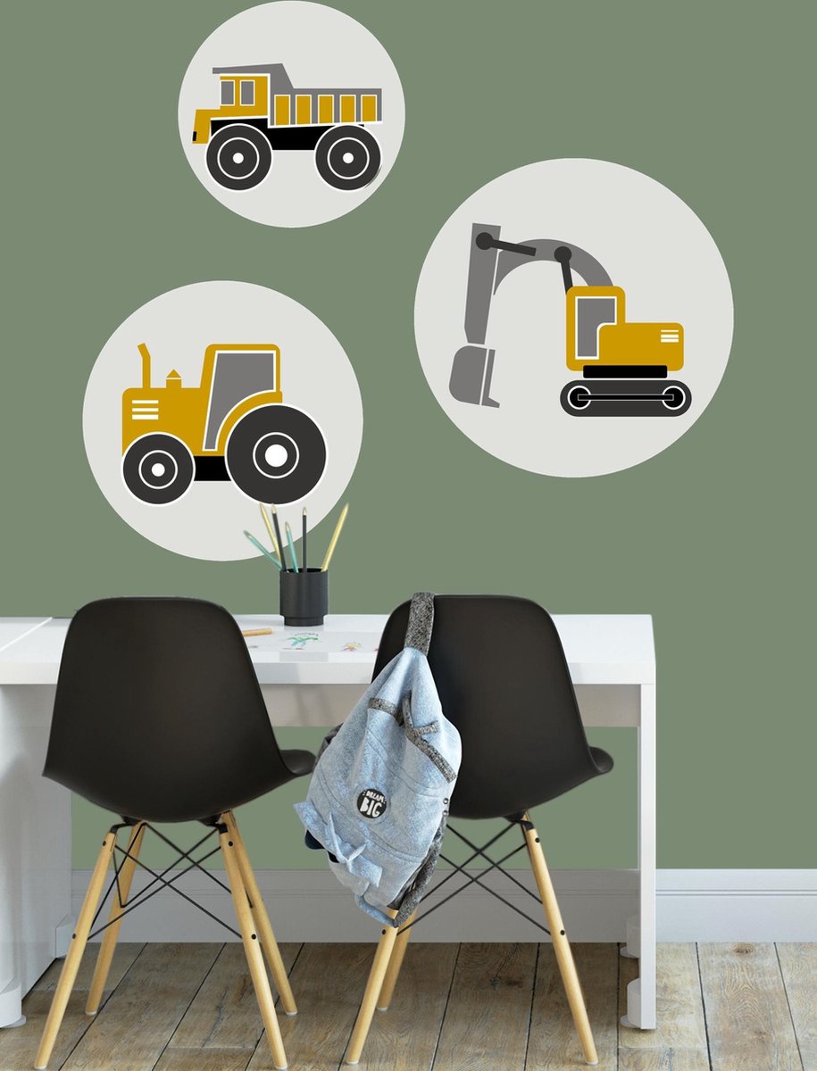 Designed4Kids | Muurcirkel set voertuigen oker | behangcirkel | Babykamer | Kinderkamer | Decoratie