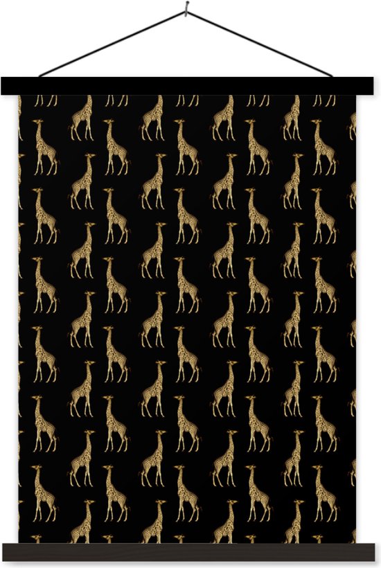 Posterhanger incl. Poster 120x160 cm - Schoolplaat - Patronen - Dieren - Goud - Giraf - Textielposter - Zwarte latten