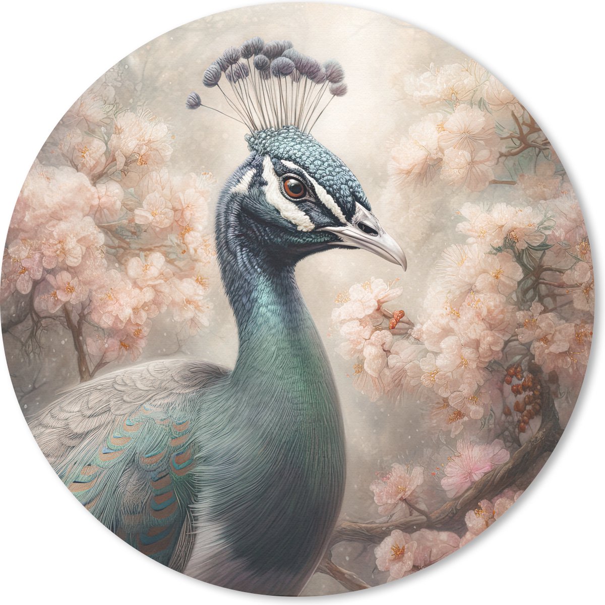 Muismat rond 50x50 cm - Mousepad Pauw - Vogels - Bloemen - Boom - Botanisch - Ronde muismatten