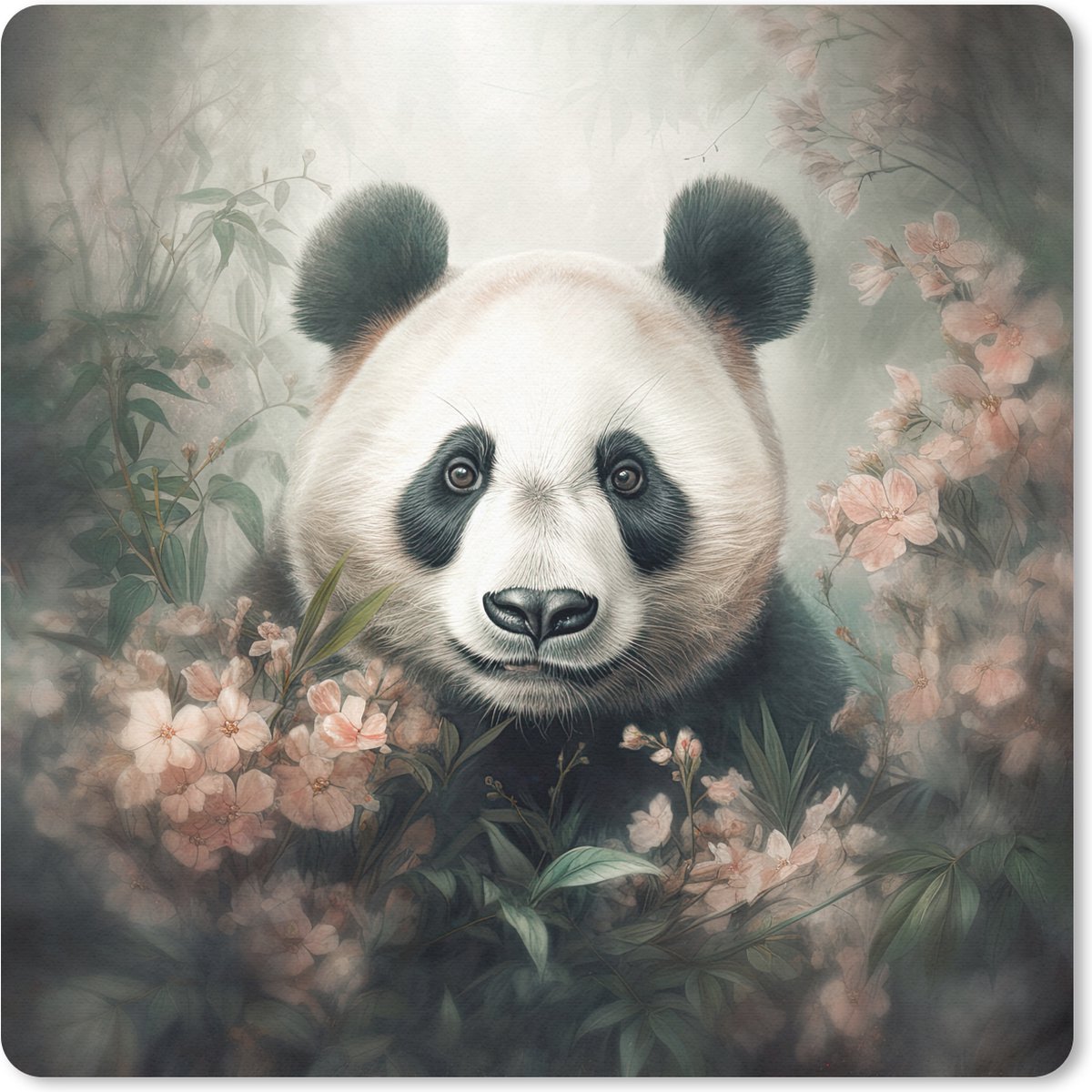Muismat 30x30 cm - Mousepad Panda - Dieren - Bloemen - Planten - Muismatten