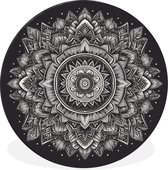 WallCircle - Wandcirkel - Muurcirkel - Mandala - Zwart wit - Bloemen - Bohemian - Natuur - Aluminium - Dibond - ⌀ 140 cm - Binnen en Buiten