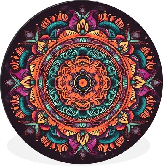 WallCircle - Cercle mural - Cercle mural - Mandala - Fleurs - Hippie - Boho - Oranje - Aluminium - Dibond - 60x60 cm - Intérieur et Extérieur