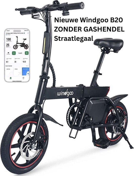 Windgoo B20 V2 - Smart E Bike - APP IOS Android - Elektrische vouwfiets zonder gashandel - 250W - 14 Inch - 25 KM/H - Zwart