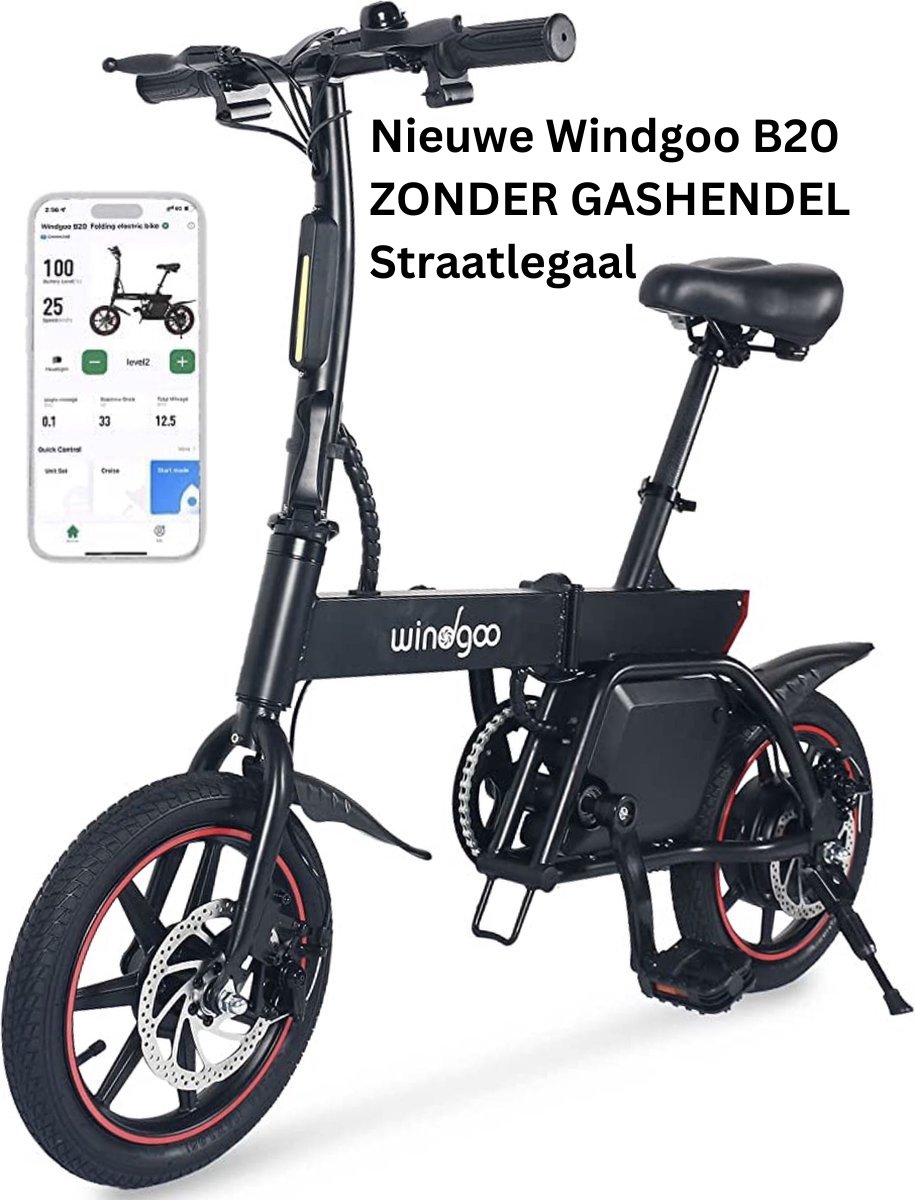 Windgoo B20 V3 Elektrische vouwfiets - E Bike - 250W - 14 Inch - 25 KM/H - Zwart - Wind-goo