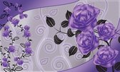 Fotobehang - Vlies Behang - Luxe Patroon met Paarse Rozen - Kunst - Bloemen - 312 x 219 cm