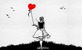 Fotobehang - Vlies Behang - Girl with Balloon - Schilderij van Banksy - Graffiti - Muurschildering - - 312 x 219 cm