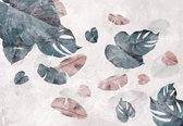 Fotobehang - Vlies Behang - Bladeren op Beton - 520 x 318 cm