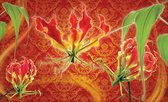 Fotobehang - Vlies Behang - Bloemenkunst met Gouden Patroon - 312 x 219 cm