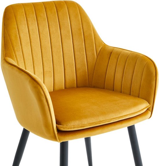 Colenis - Chaise de salle à manger Lavinia - Set de 6 - Jaune ocre - Velours - Industriel - Avec accoudoir