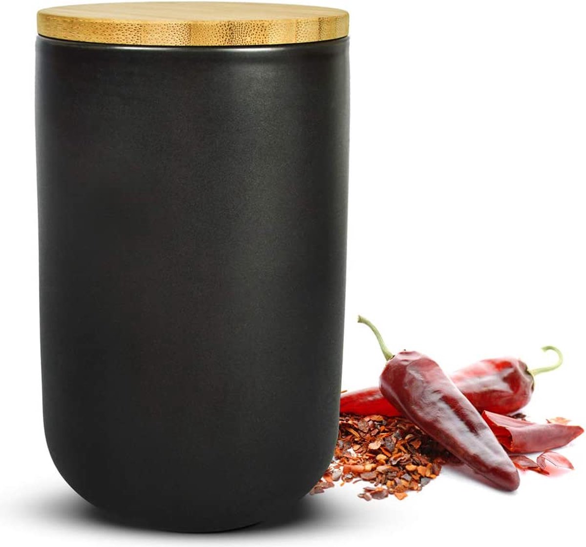 Boîte De Rangement Alimentaire En Céramique Avec Couvercle En Bambou - Hermétique - Pour Café, Thé, Sucre, Épices - 3 Tailles