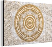 Wanddecoratie Metaal - Aluminium Schilderij Industrieel - Mandala - Bloemen - Goud - Wit - Design - 60x40 cm - Dibond - Foto op aluminium - Industriële muurdecoratie - Voor de woonkamer/slaapkamer