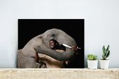 Décoration murale Métal - Peinture Aluminium Industrielle - Portrait d'un homme et d'un éléphant sur fond noir - 40x30 cm - Dibond - Photo sur aluminium - Décoration murale industrielle - Pour le salon / chambre