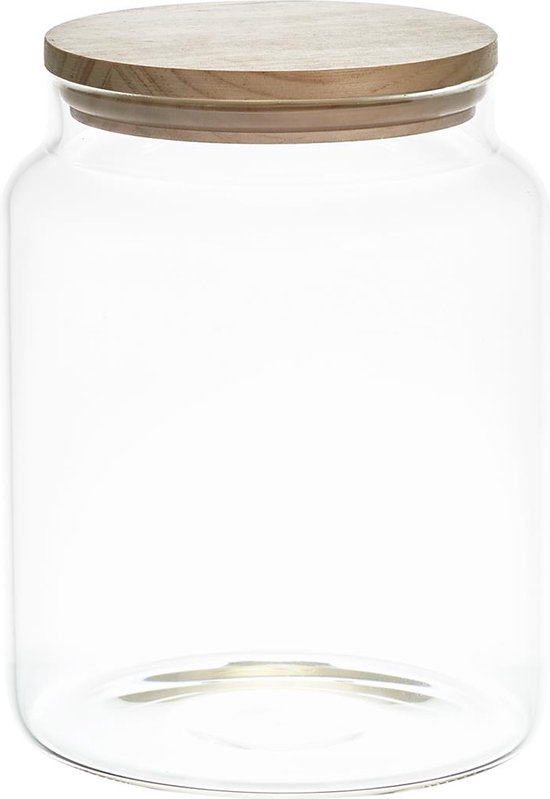 Glazen voorraadpot met houten deksel 2.4 L - Ideaal voor het opbergen van voedsel en ingrediënten in de keuken - Transparant