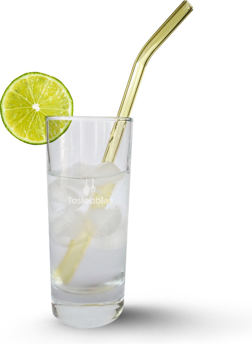 Glazen Rietjes Gebogen - Cocktail Rietjes - Tasteables - Set van 8 - Duurzaam - Herbruikbaar - Reinigingsborstel - 200mm lengte - Goud — cadeau in Koken & Dineren - foto 3