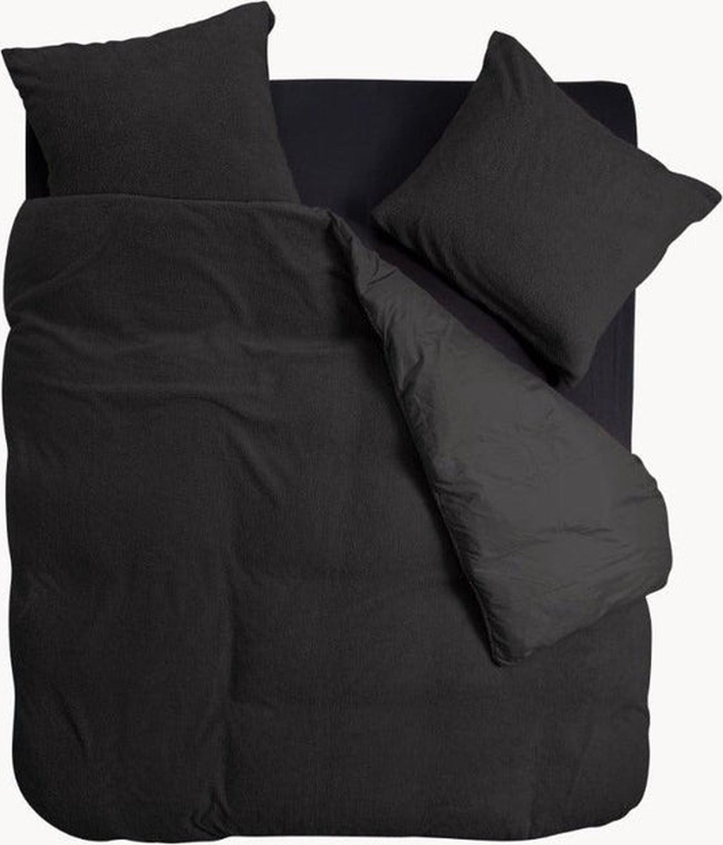Y-not® - Dekbedovertrek set Teddy - onderkant Microvezel - 240x200/220 - Lits-jumeaux met 20 cm instopstrook en drukknopen - Jet Black