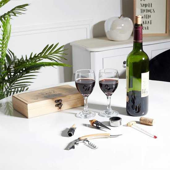 Coffret en bois avec set d'accessoires pour le vin 5 pièces :  l'indispensable pour les... | bol