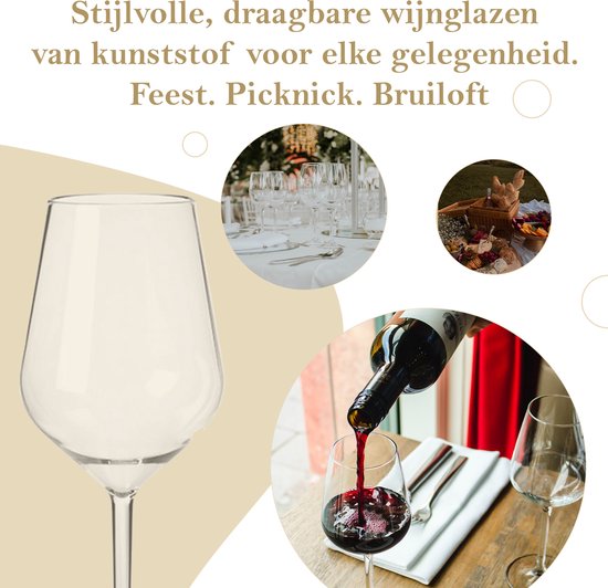 MyDrinkglass Plastic Wijnglazen Transparant - Set van 4 Stuks - Onbreekbaar - Kunststof Glazen voor Witte of Rode Wijn - Herbruikbaar Wijnglas geschikt voor de camping - 470 ml