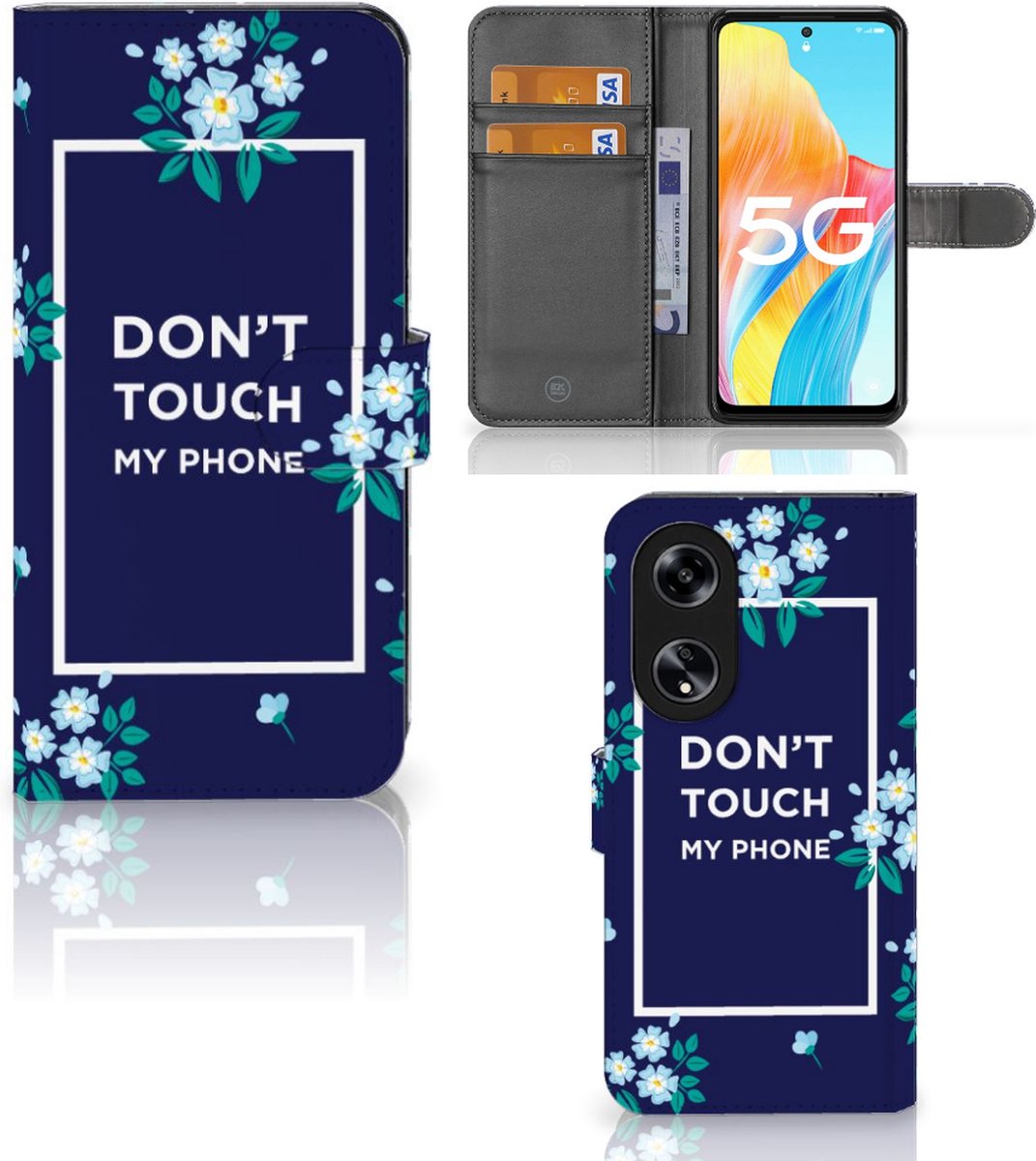 OPPO Reno8 T 5G Portemonnee Hoesje Flowers Blue DTMP