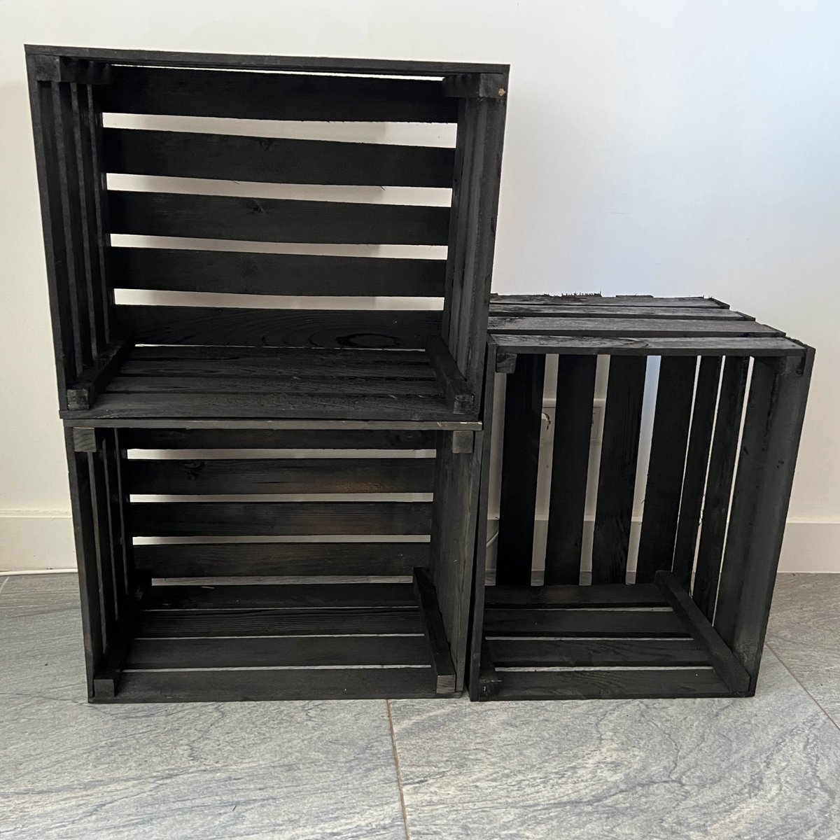 AMISHOUT - 3x kist set - 3 zwarte fruitkisten 50x40x30 cm