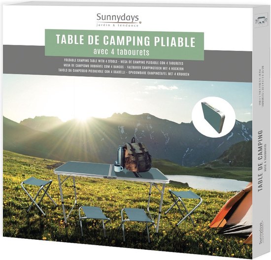 Sunnydays camping tafel/krukjes - opvouwbaar - blauw - L120 x B60 x H67 cm - Bijzettafels van Merkloos — afbeelding 3
