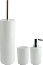 MSV Badkameraccessoire Moods - toiletborstel in houder - beker - zeeppompje - wit - kunststof