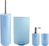 MSV Ensemble brosse WC dans support/tasse/distributeur de savon/poubelle à pédale Moods - plastique - bleu clair