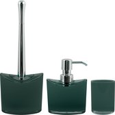 MSV Porte-brosse WC/distributeur de savon/gobelet - set de salle de bain Aveiro - plastique - vert foncé
