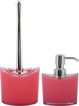 MSV Toiletborstel in houder/zeeppompje - badkamer set Aveiro - kunststof - fuchsia roze